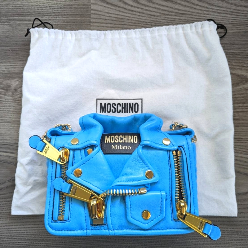 Auth Moschino Biker crossbody flap Bag